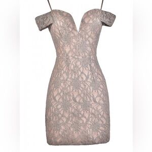 Way In Nordstrom Lace Off Shoulder Dress Pink Taupe Sz 7 NWT